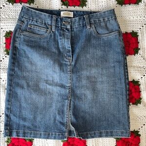 Talbots Denim Pencil Skirt  💛 Classic Stretch Front Slit Pockets Nice!